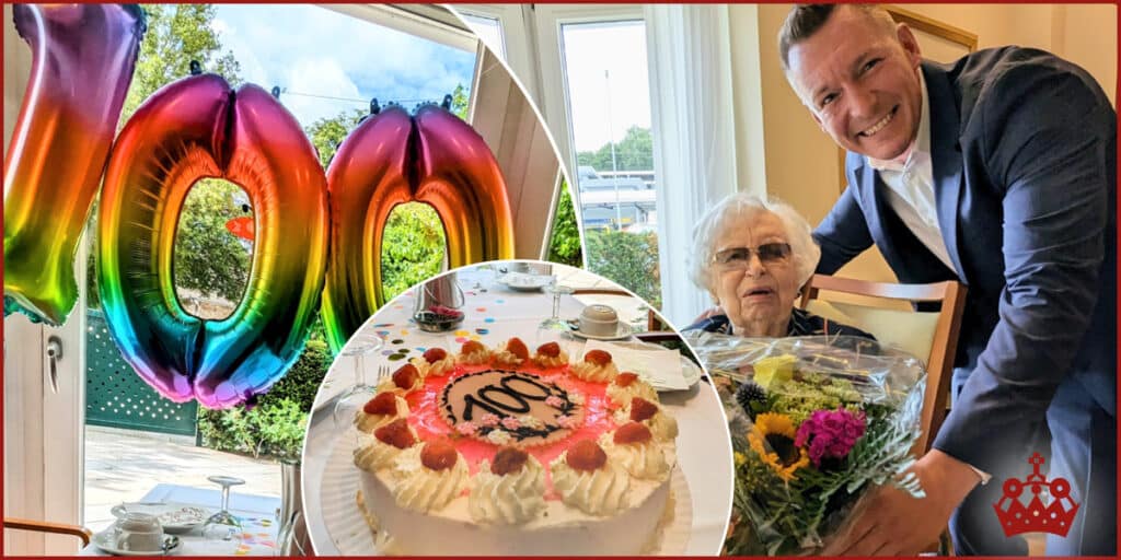 Herr Uhlenbrock gratuliert einer Bewohnerin zum 100 jährigen Geburtstag.